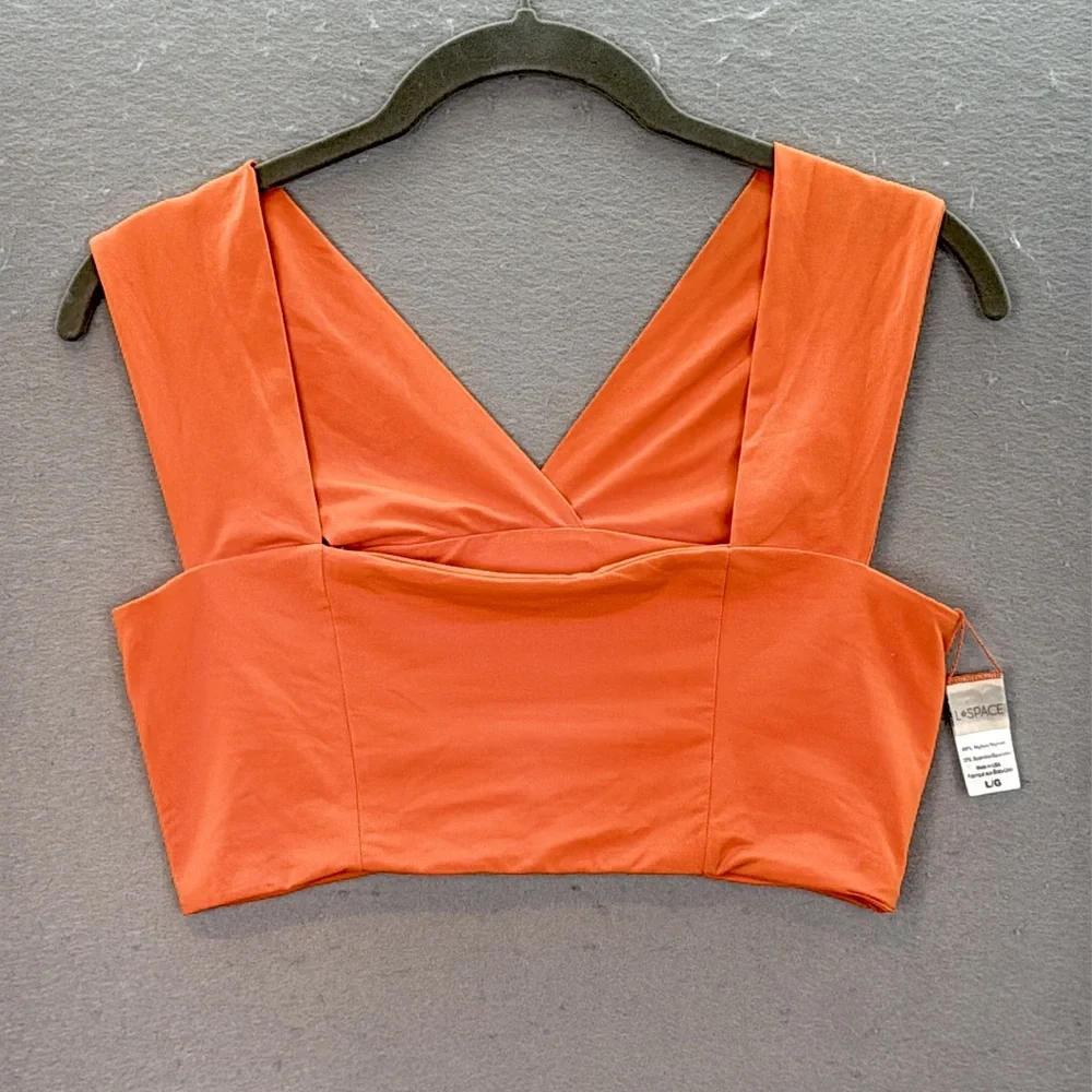 L * Space - Women's Orange Bralette Top Convertible Square Neckline & V - neck L